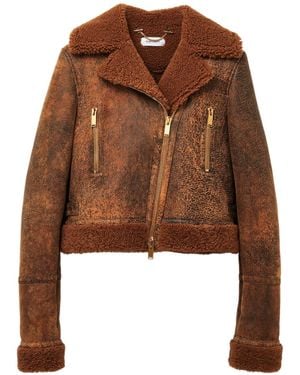 McQueen Off-Center Zip Aviator Jacket - Brown