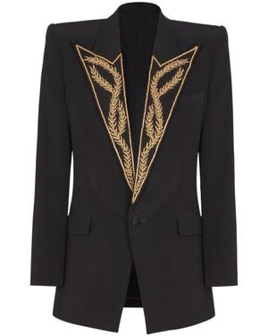 Balmain 1-Button Jacket With Embroidered Collar - Black