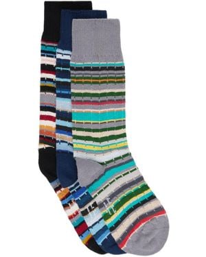 Paul Smith Three-Pack Of Multi-coloured Striped Mid-Calf Socks - Blue