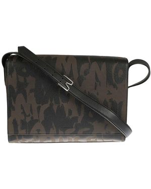McQueen Logo All-Over Printed Shoulder Bag - Black