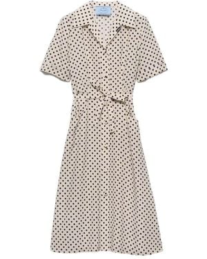 Prada Polka-Dot Print Marocain Shirt Dress - White