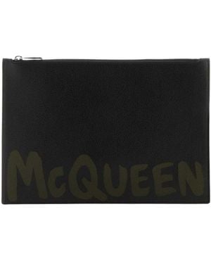 McQueen Graffiti Printed Zipped Wallet - Black