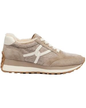 Veronica Beard Valentina Suede-Trimmed Leather Trainers - Natural