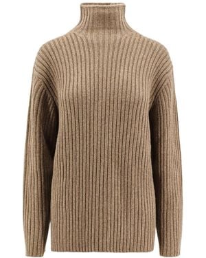 Loro Piana Long Sleeved High-Neck Knitted Jumper - Brown
