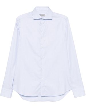 Canali Micro-Check Long-Sleeve Shirt - White
