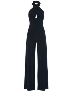 Norma Kamali Cross Halter Straight-Leg Jumpsuit - Blue