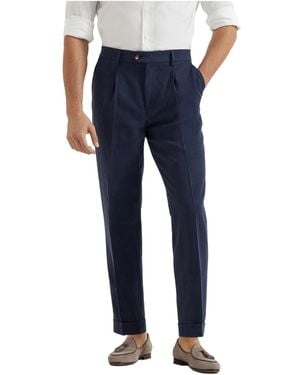 Brunello Cucinelli Linen Straight Trousers - Blue