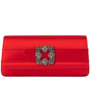 Manolo Blahnik Crystal-Embellished Satin Clutch - Red