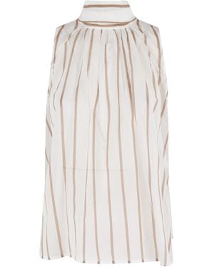 Semicouture Striped Bow-Neck Sleeveless Top - White