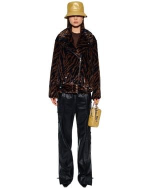 Stand Studio Tiger-Print Biker Jacket - Black