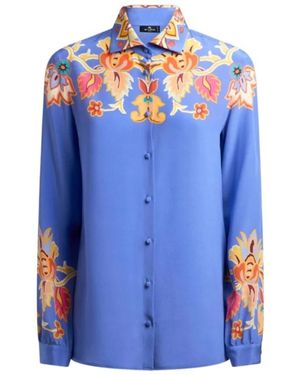 Etro Printed Crepe De Chine Shirt - Blue