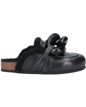 JW Anderson Chain Shearling Mules - Black