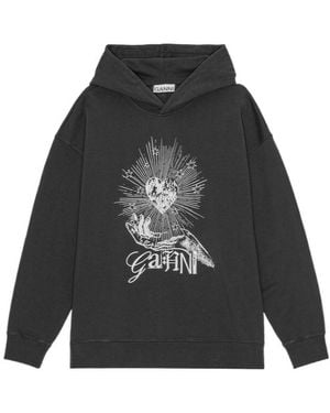 Ganni Logo Embroidered Hoodie - Black