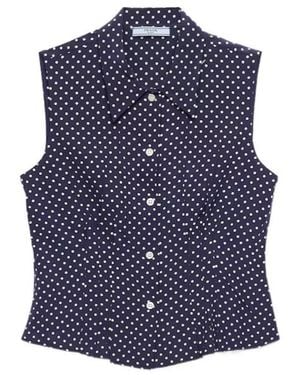 Prada Sleeveless Polka-Dot Marocain Silk Shirt - Blue