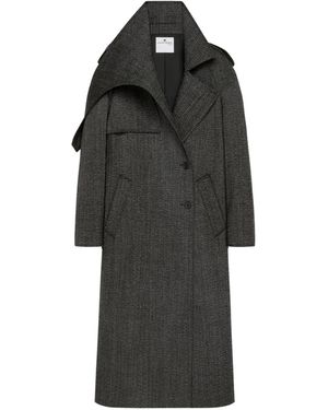 Courreges Asymmetric-Collar Long Coat - Black