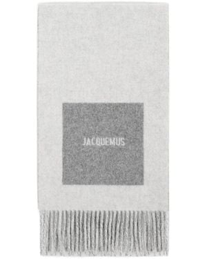 Jacquemus Logo Detailed Fringed Edge Scarf - White