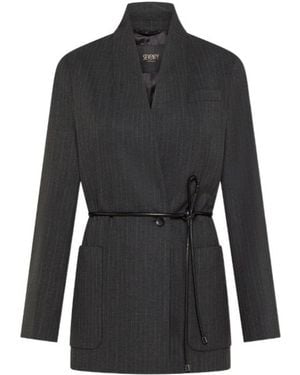Seventy Belted Pinstripe Blazer - Black