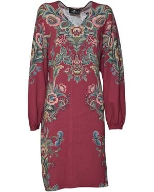 Etro V-Neck Floral Printed Dress - Red