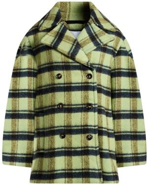 Ganni Chequered Woollen Overcoat - Green