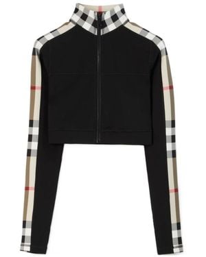Burberry Stretch-Jersey Check Zip-Up Crop Top - Black