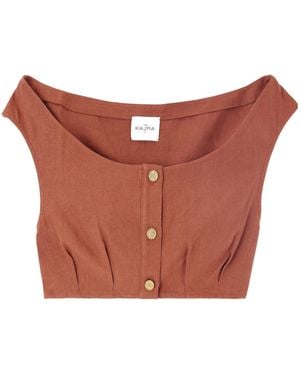 LeKasha Square Neck Sleeveless Cropped Top - Red