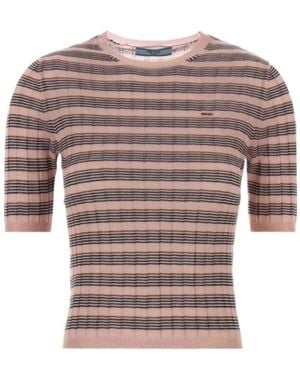 Prada Short-Sleeved Striped Cashmere And Silk Jumper - Brown