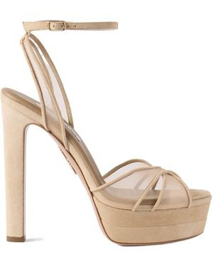 Aquazzura Divine Plateau 130 Suede And Tulle Platform Sandals - Metallic