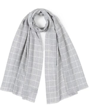 Fedeli Chequered Pattern Scarf - White