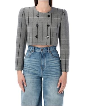 Chloé Cropped Checked Jacket - Blue