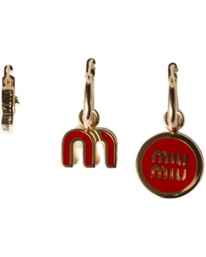 Miu Miu Set Of Enamelled Metal Earrings - Red