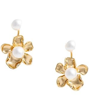 Self-Portrait Flower Pearl Jacket Earrings - Metallic