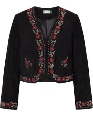 RIXO London Oliwia Embellished Suede Jacket - Black