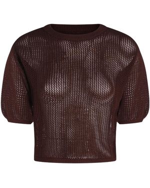 Antonelli Open-Knit Short-Sleeve Knitted Jumper - Brown