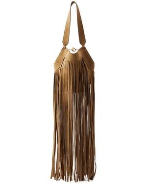 KHAITE Lotus Fringed Leather Tote - Brown