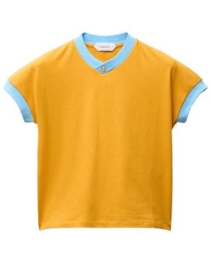 Versace Contrast-Trim Cropped T-Shirt - Yellow