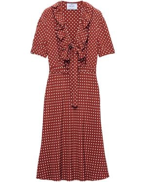 Prada Polka-Dot Print Marocain Dress - Red