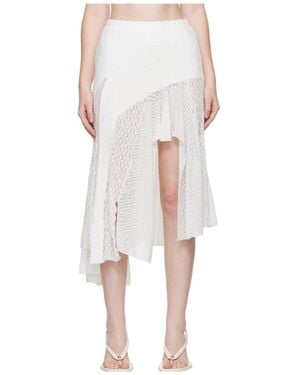 Pushbutton Lace-Trimmed Midi Skirt - White