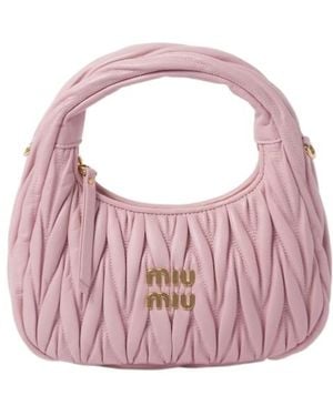 Miu Miu Miu Wander Matelassé Nappa Leather Mini Hobo Bag - Pink
