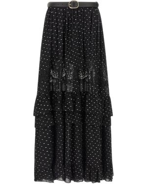 Self-Portrait Chiffon Lace Maxi Skirt - Black
