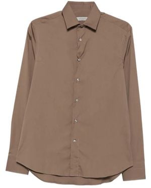 Canali Spread-Collar Long-Sleeve Shirt - Brown
