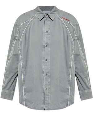 Off-White c/o Virgil Abloh Logo Embroidered Button-Up Shirt - Gray
