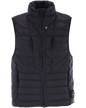 Stone Island Logo Patch High Neck Padded Gilet - Blue