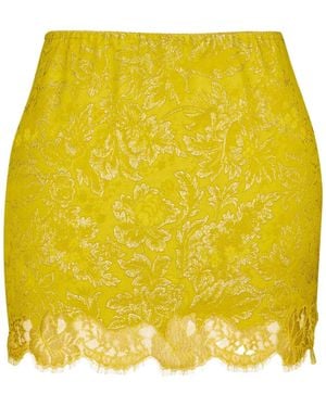 Saint Laurent Floral-Lace Miniskirt - Yellow