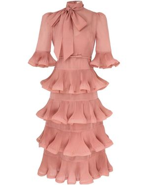 Zimmermann Pleated Sleeved Midi Dress - Pink