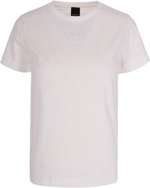 Pinko Logo Embroidered Crewneck T-Shirt - White