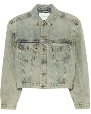 Entire studios Shrunken Buttoned Distressed Denim Jacket - Green