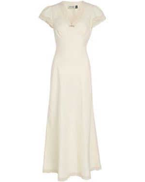 RIXO London Linen V-Neck Maxi Dress - White