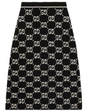 Gucci Gg Jacquard Wool Skirt - Black