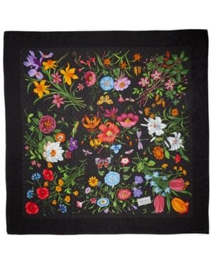 Gucci Printed Gg Wool Silk Shawl - Black