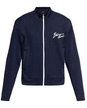 Balmain High-Neck Long-Sleeved Casual Jacket - Blue